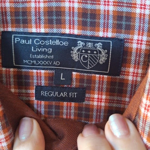 NWT Paul Costelloe Regular Fit Plaid Light Flannel Button Down Mens Shirt Size L - Picture 2 of 7